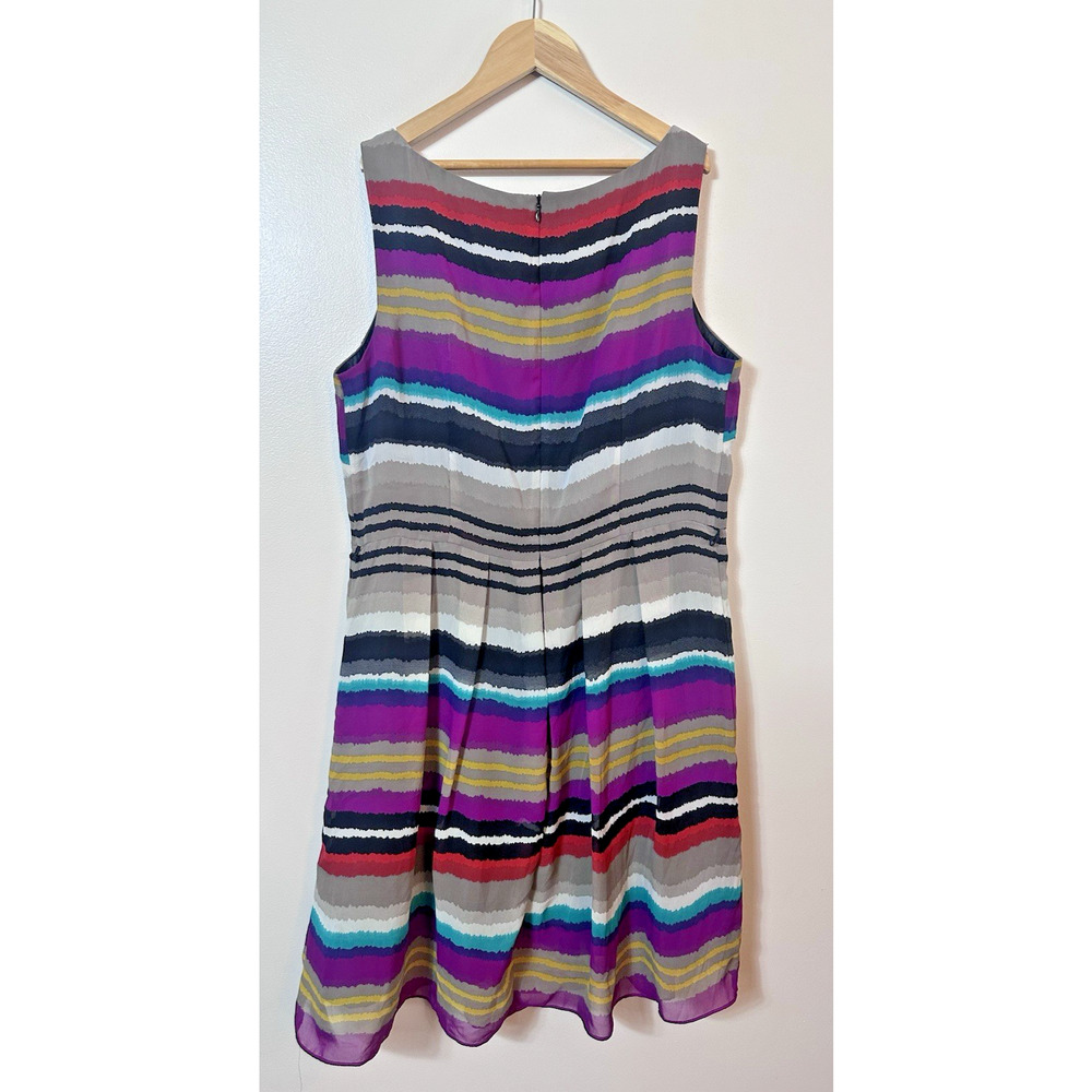 SL Fashion Dress Size 16 Multicolor Striped Fit Flare Pleated Sleeveless A-Line - Picture 4 of 11